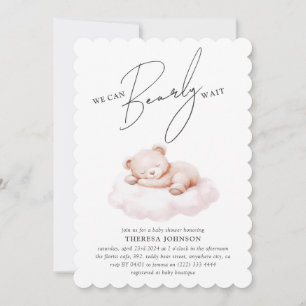 Teddy Bear Cloud Bearly Wait Girl Baby Shower Invitation