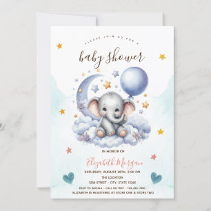 Teddy Bear Cloud Moon Stars Baby Shower Invitation