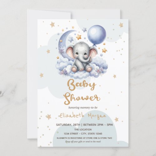 Teddy Bear Cloud Moon Stars Mailbox Baby Shower  Invitation