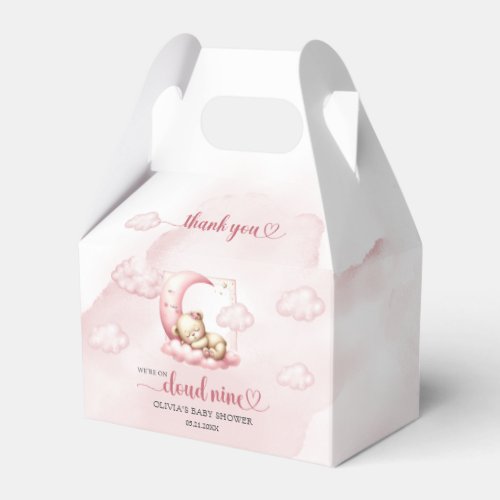 Teddy bear cloud nine pink girl baby shower favor boxes