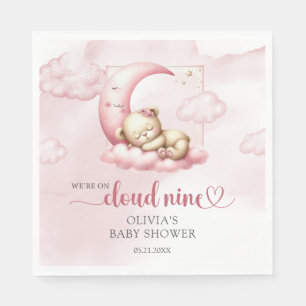 Teddy bear cloud nine pink girl baby shower napkins