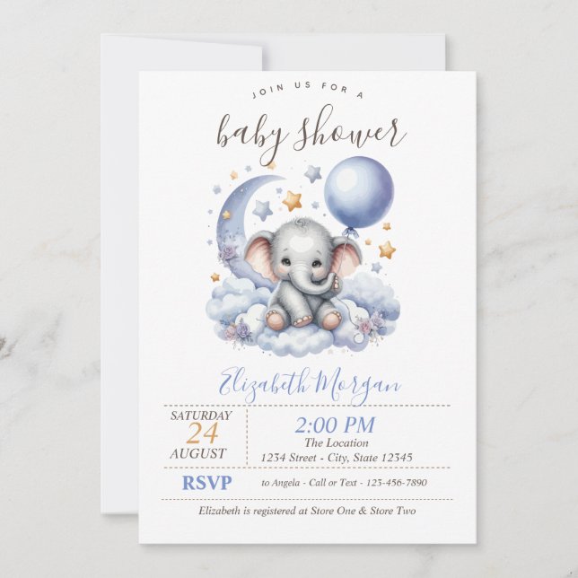 Teddy Bear Cloud Stars Stripes Baby Shower Invitation (Front)