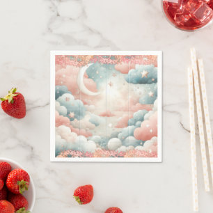Teddy Bear clouds and moon Seating Chart Napkins