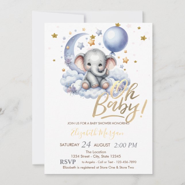 Teddy Bear Clouds Stars Balloon Baby Shower Invitation (Front)