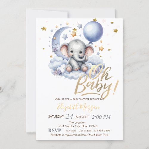 Teddy Bear Clouds Stars Balloon Baby Shower Invitation