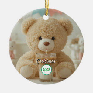 Teddy Bear Coffee 2025 Christmas Ceramic Ornament