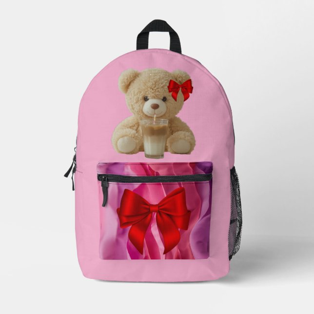 Teddy Bear Cold Brew  Printed Backpack (Front)