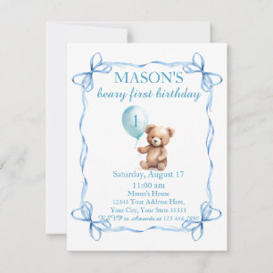 Teddy Bear Colorful Balloon Beary First Birthday  Invitation