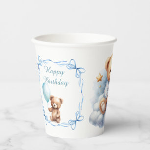 Teddy Bear Colorful Balloon Beary First Birthday Paper Cups