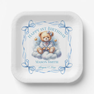 Teddy Bear Colorful Balloon Beary First Birthday Paper Plates