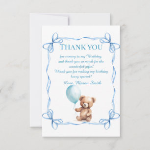 Teddy Bear Colorful Balloon Beary First Birthday  Thank You Card