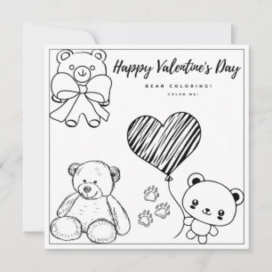 Teddy Bear Coloring Page Girl Card Valentine's Day