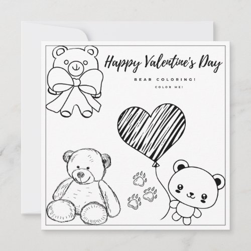 Teddy Bear Coloring Page Girl Card Valentines Day