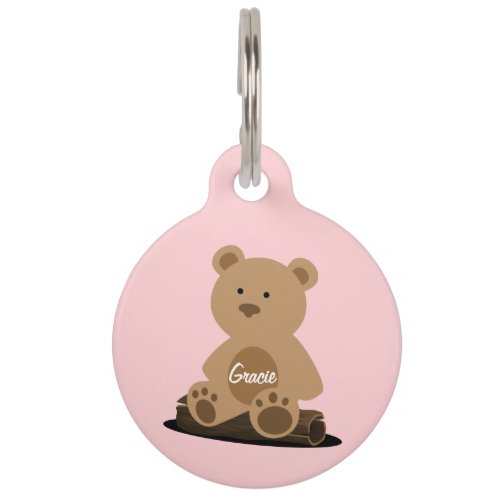 Teddy Bear Coral Pink Personalized Pet ID Tag