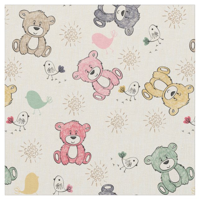 Teddy Bear Country Rustic Baby Infant Gift Fabric (Close Up)