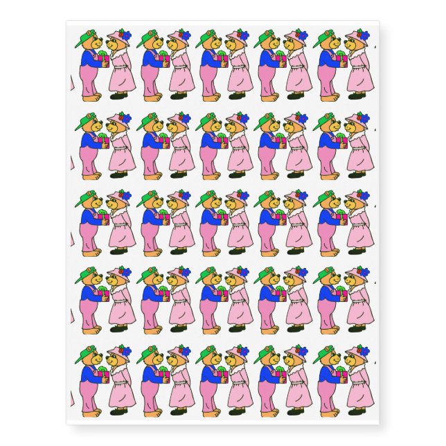 Teddy Bear Couple Temporary Tattoo Sheets (Front)