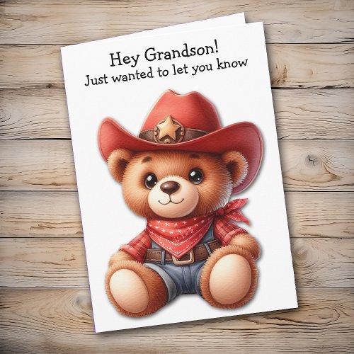 Teddy Bear Cowboy Grandson Valentine Card