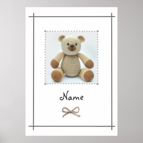 Teddy Bear Crochet Toy Baby Nursery Custom Poster