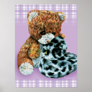 Teddy bear cuddles baby light purple print