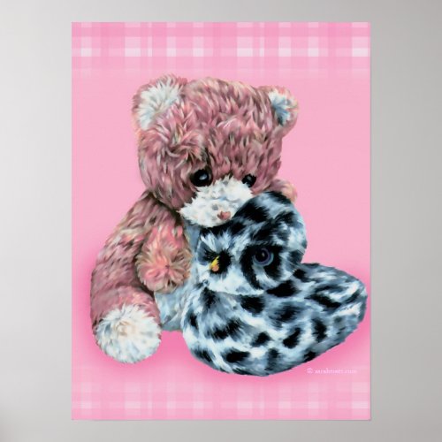 Teddy bear cuddles baby pink print