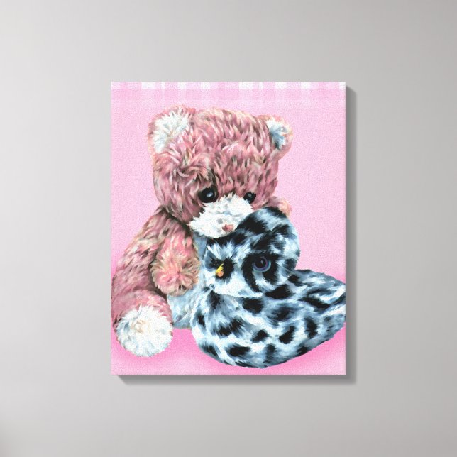 Teddy bear cuddles canvas wrap pink print (Front)