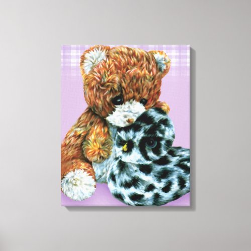 Teddy bear cuddles canvas wrap purple print