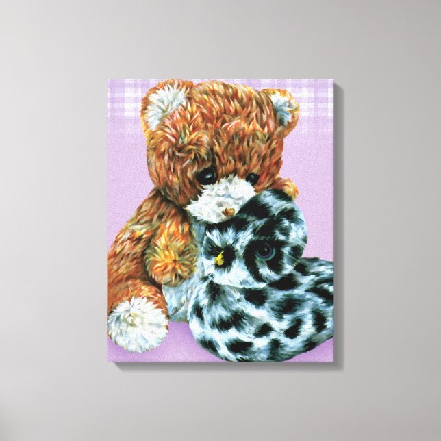 Teddy bear cuddles canvas wrap purple print (Front)