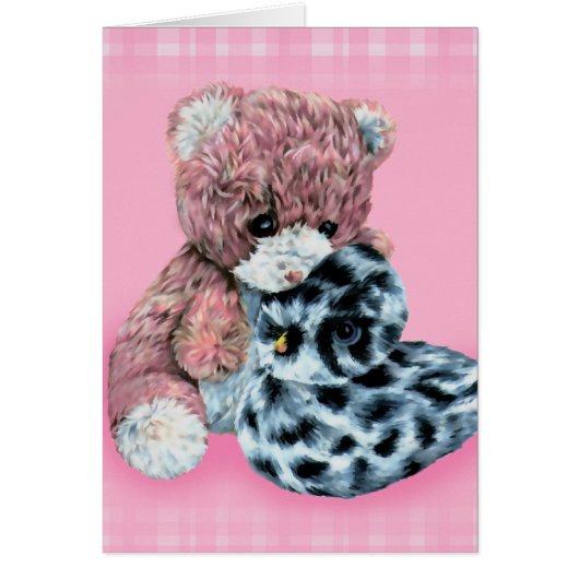 Teddy bear cuddles pink everyday baby or kids card (Front)