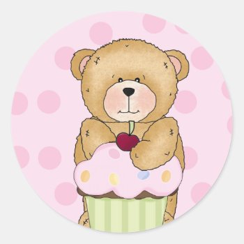 Teddy Bear Cupcake Party  Classic Round Sticker by bonfireanimals at Zazzle
