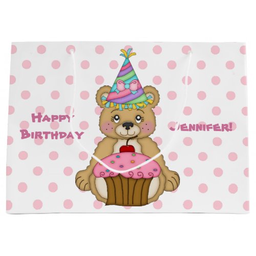 Teddy Bear Cupcake Pink Personalized Large Gift Bag