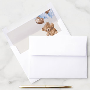 Teddy Bear, Cute Bear, Blue Balloons, Birthday Envelope Liner