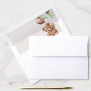 Teddy Bear, Cute Bear, Green Balloons, Birthday Envelope Liner