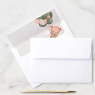 Teddy Bear, Cute Bear, Green Balloons, Birthday Envelope Liner