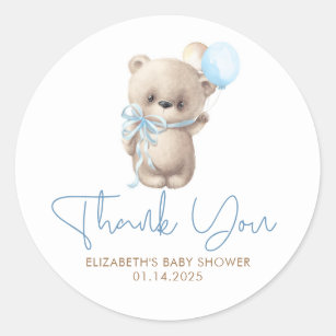 Teddy Bear Cute Blue Brown Baby Shower Thank You Classic Round Sticker