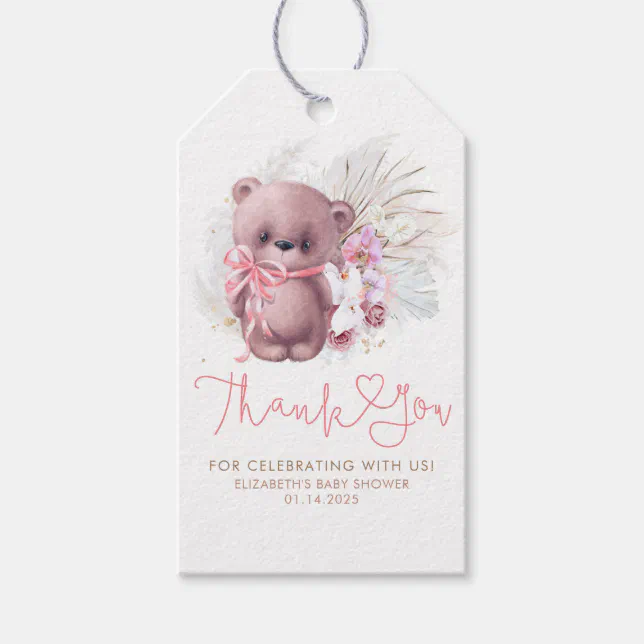 Teddy Bear Cute Boho Baby Shower Thank You Gift Tags | Zazzle