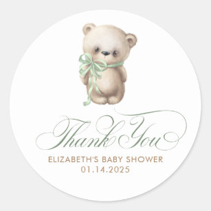 Birthday/Christening/Baby Shower Stickers GINGHAM TEDDY BEAR DesignThank you for coming to PERSONALISED A4 Sheet of 15 x 50mm Round Party Bag Stickers 