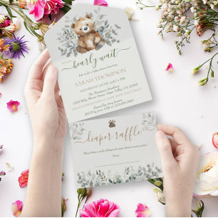 Teddy Bear Cute Gender Neutral Baby Baby Shower Al All In One Invitation