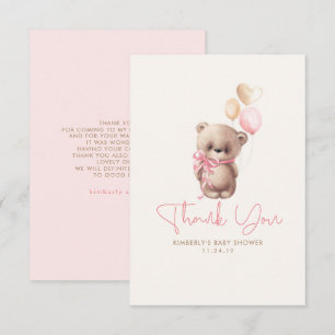 Teddy Bear Cute Girl Baby Shower Thank You Card