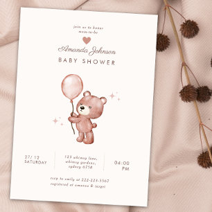 Teddy bear cute heart baby shower invitation