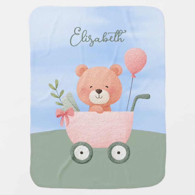 Teddy Bear Cute Personalized Baby Blanket (Front)