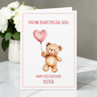 Teddy Bear Cute Pink Balloon Happy 1st Birthday