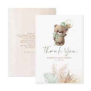 Teddy Bear Cute Sage Green Baby Shower Thank You Card