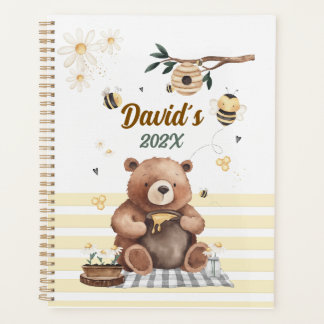 Teddy bear cute school planner with honey pot