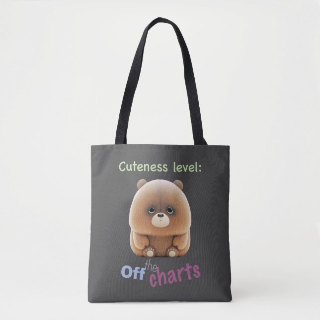 Teddy Bear Cuteness Level Cute Adorable Funny  Tote Bag (Front)