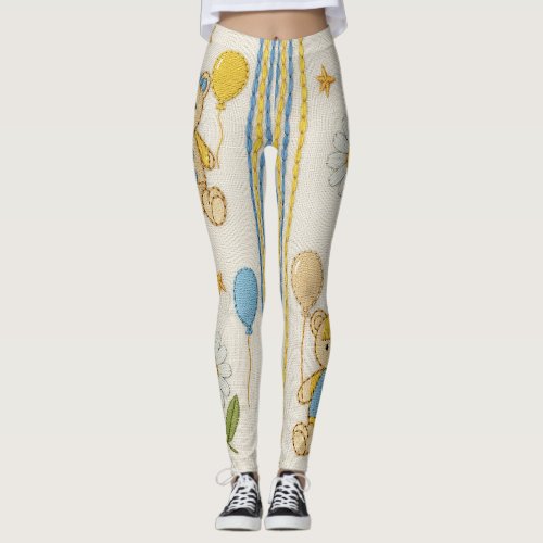 Teddy Bear Daisy Garden Pattern (10) Leggings