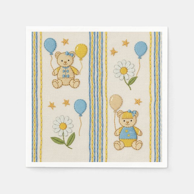 Teddy Bear Daisy Garden Pattern (10) Napkins (Front)