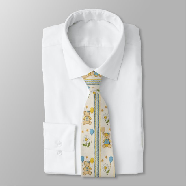 Teddy Bear Daisy Garden Pattern (10) Neck Tie (Tied)
