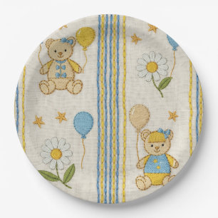 Teddy Bear Daisy Garden Pattern (10) Paper Plates