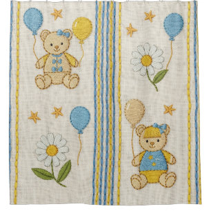 Teddy Bear Daisy Garden Pattern (10) Shower Curtain