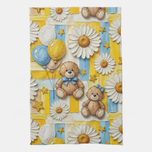 Teddy Bear Daisy Garden Pattern (11) Kitchen Towel